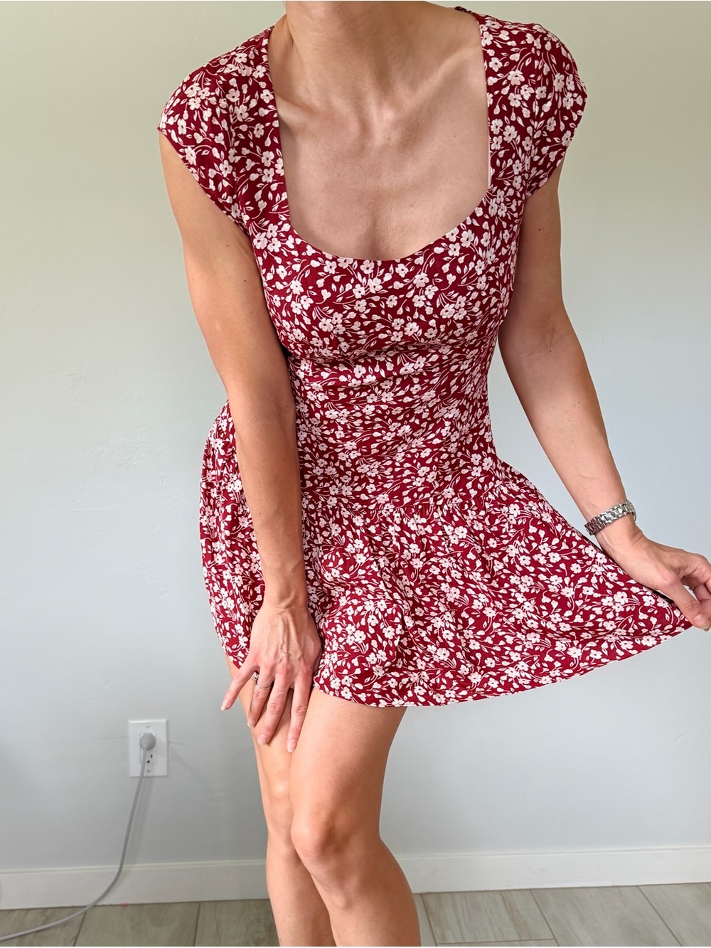 Reformation Scarlet Floral Scoop-Neck Mini Dress
